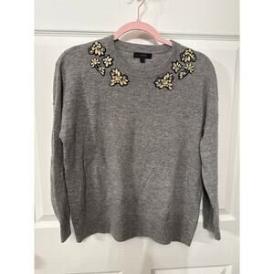 J. Crew Wool & Viscose Blend Embellished Front Jeweled Sweater, M